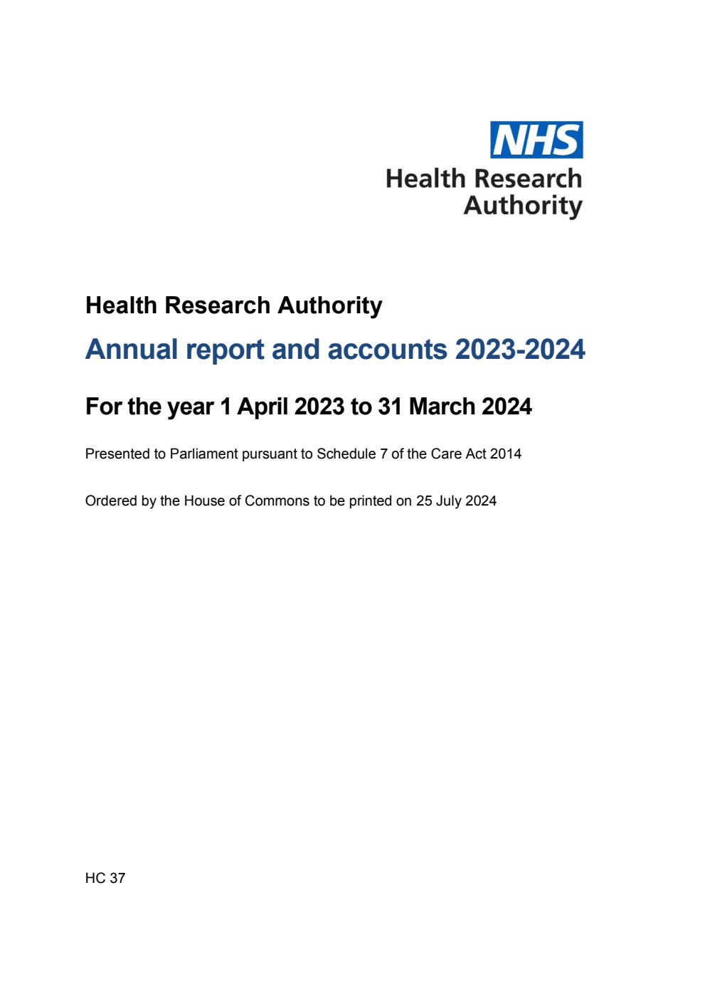 Health Research Authority Annual report and accounts 2023-2024 for the year 1 April 2023 to 31 March 2024