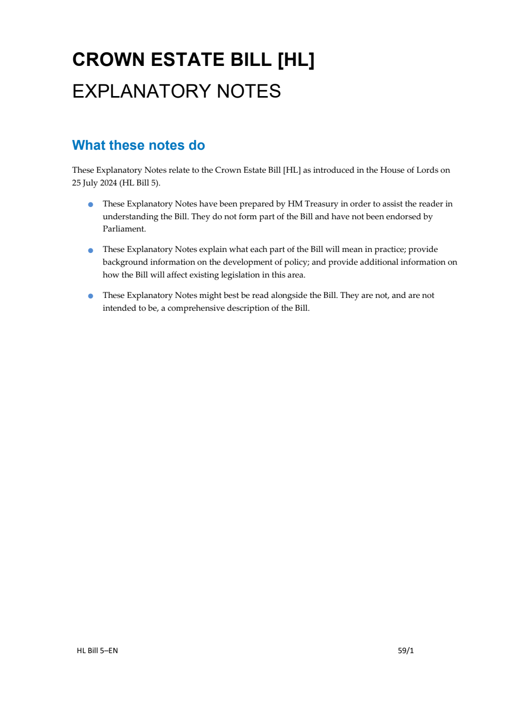 Crown Estate Bill Explanatory Notes