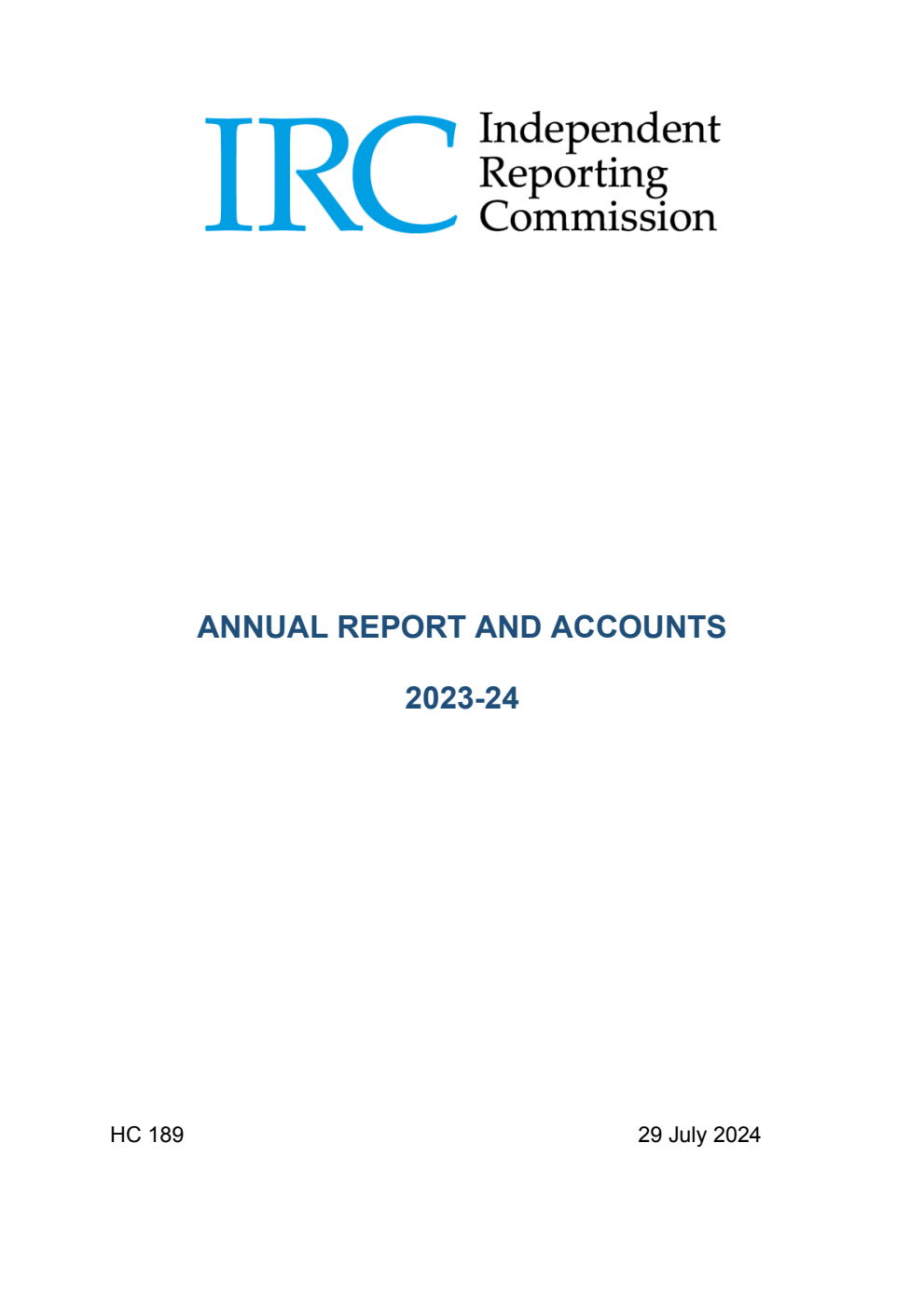 Independent Reporting Commission Annual Report and Accounts 2023-24 (for the period ended 31 March 2024)