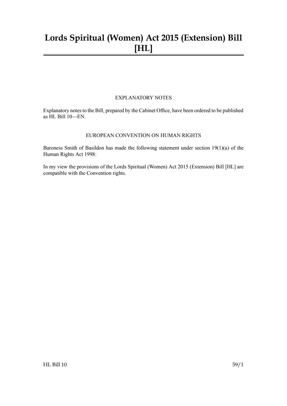 Lords Spiritual (Women) Act 2015 (Extension) Bill