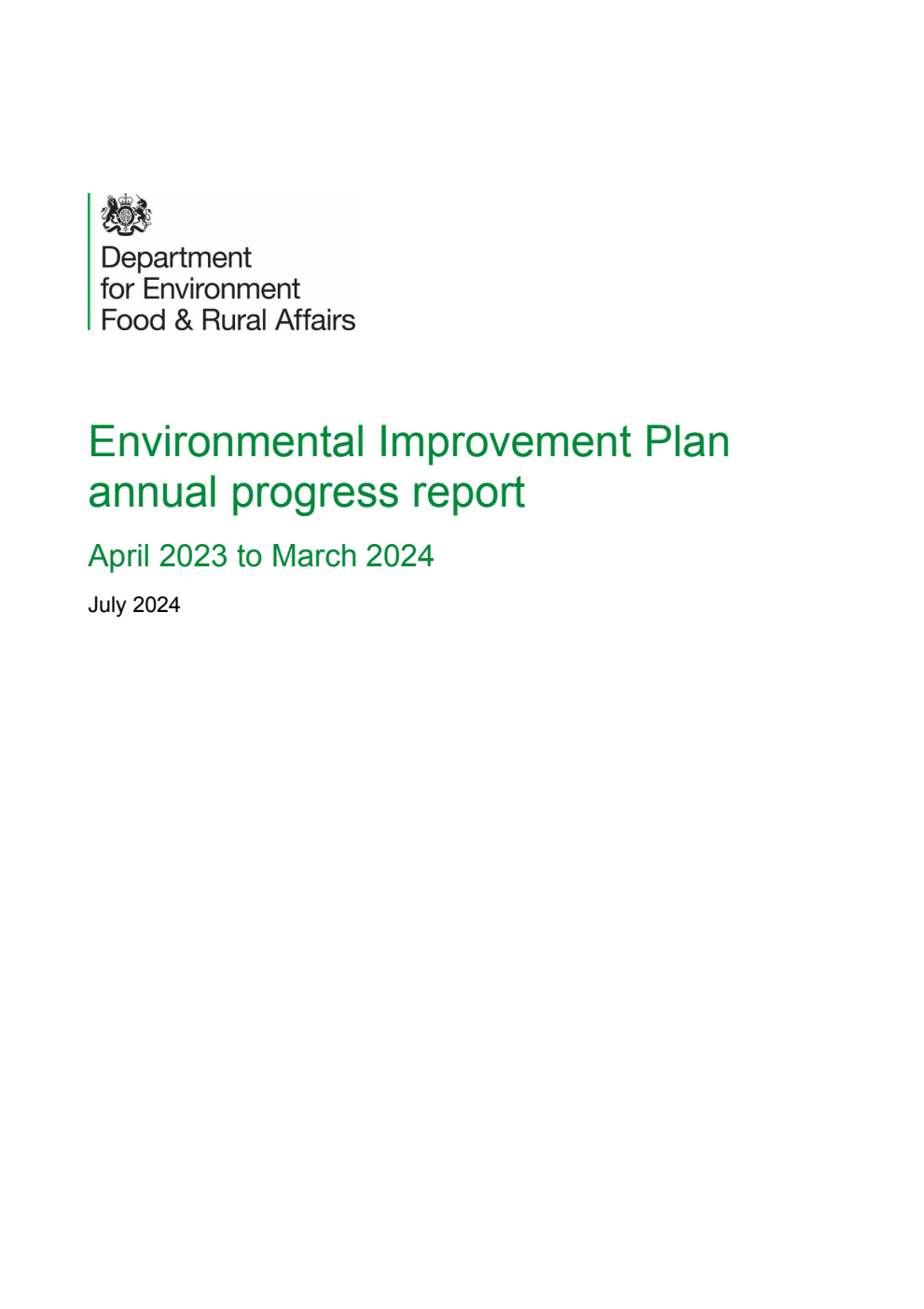 Environmental Improvement Plan annual progress report April 2023 to March 2024