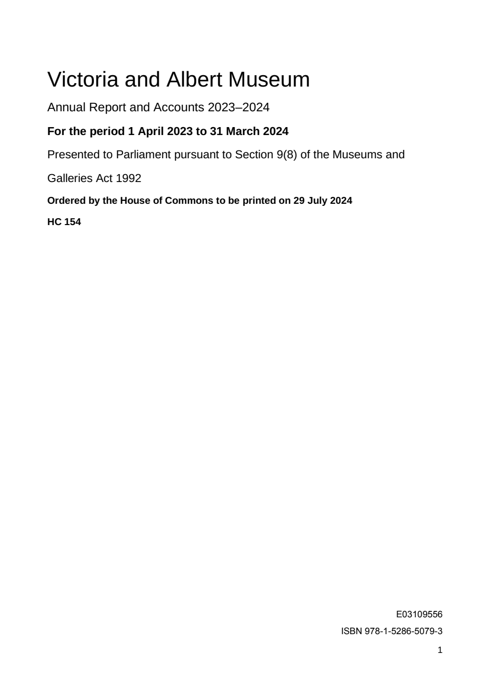 Victoria and Albert Museum Annual Report and Accounts 2023-2024 for the period 1 April 2023 to 31 March 2024