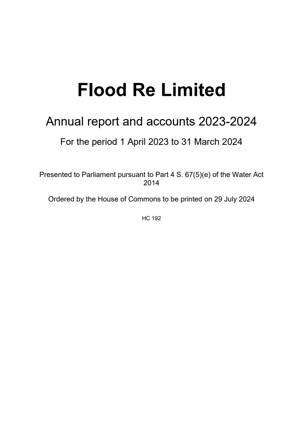 Flood Re Limited Annual report and accounts 2023-2024 for the period 1 April 2023 to 31 March 2024