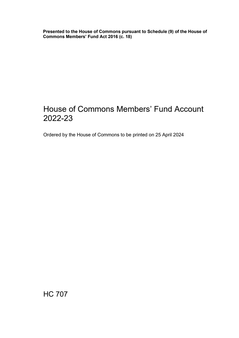 House of Commons Members’ Fund Account 2022-23