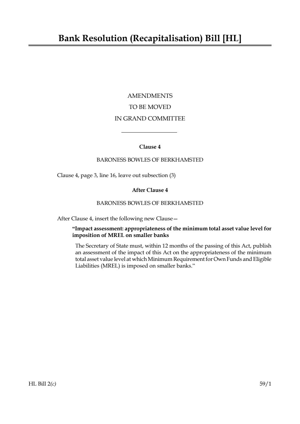 Bank Resolution (Recapitalisation) Bill Amendments to be moved in Grand Committee