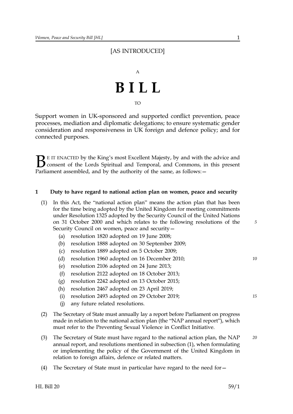 Women, Peace and Security Bill