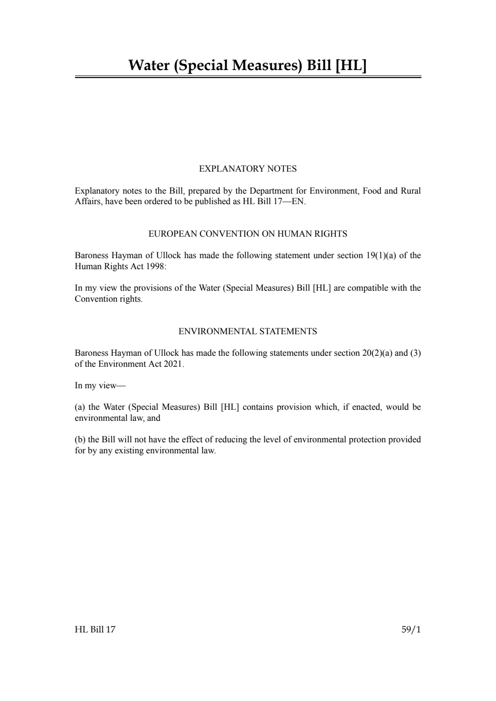Water (Special Measures) Bill