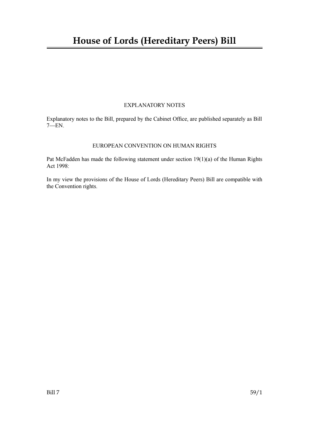 House of Lords (Hereditary Peers) Bill