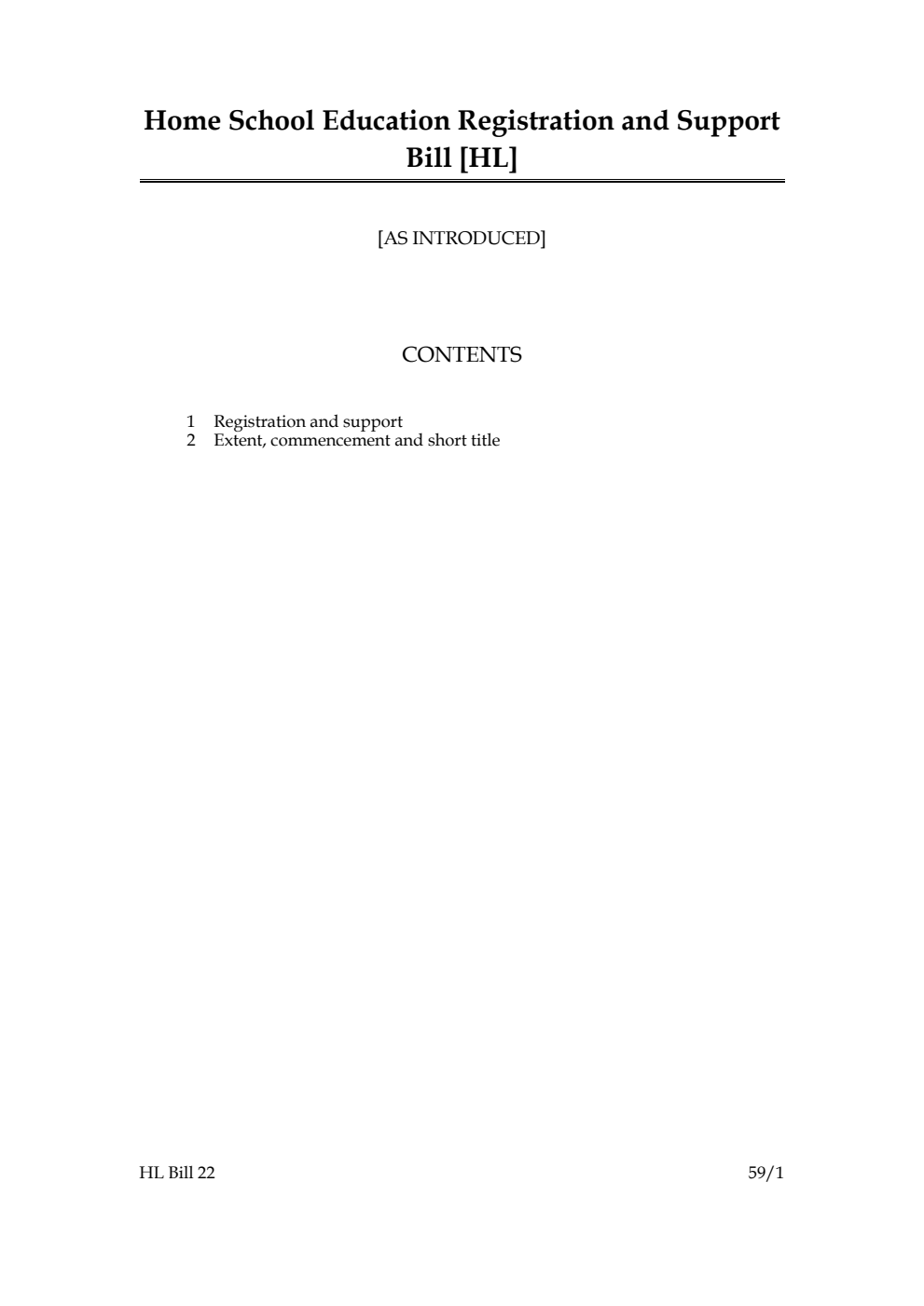 Home School Education Registration and Support Bill