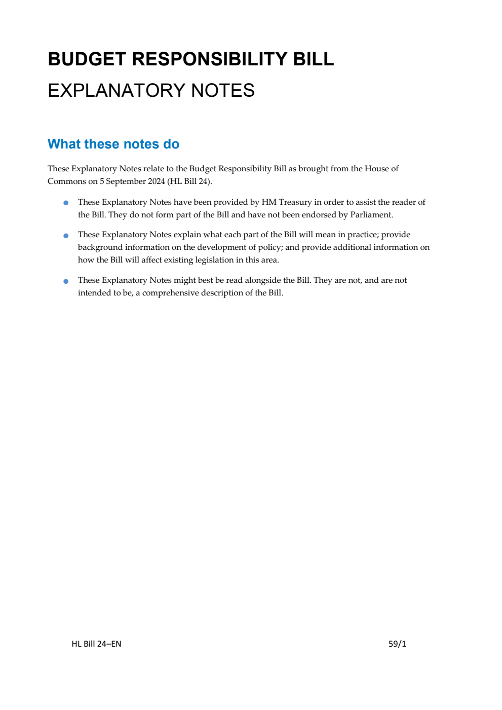 Budget Responsibility Bill Explanatory Notes