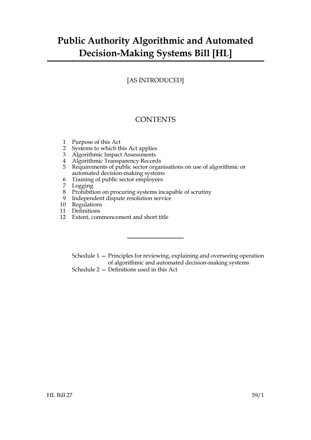 Public Authority Algorithmic and Automated Decision-Making Systems Bill