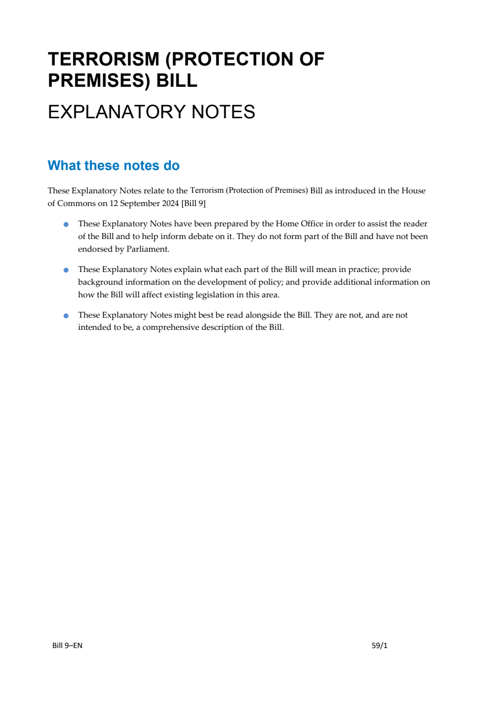 Terrorism (Protection of Premises) Bill Explanatory Notes