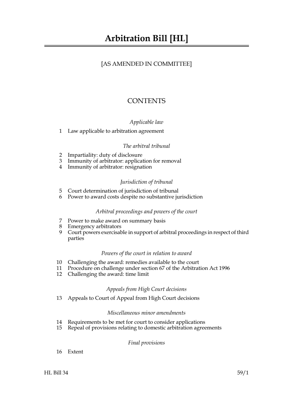 Arbitration Bill [as amended in Committee]