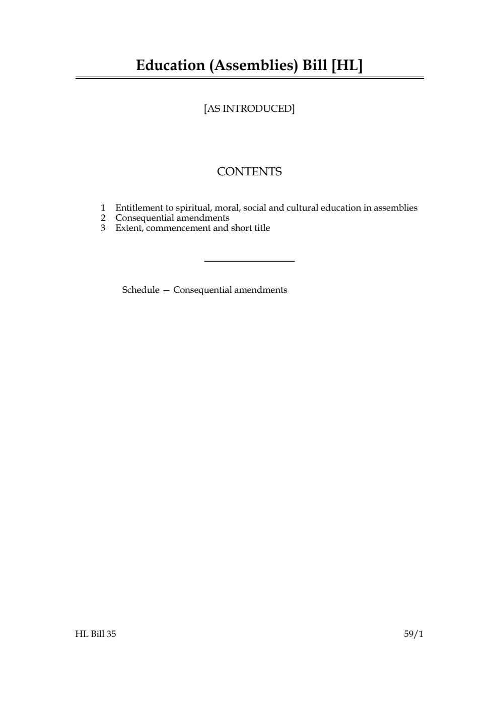 Education (Assemblies) Bill