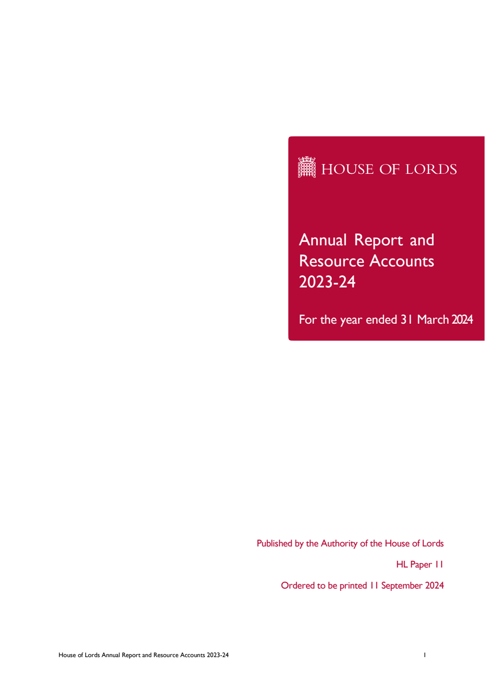 House of Lords Annual Report and Resource Accounts 2023-24 for the year ended 31 March 2024