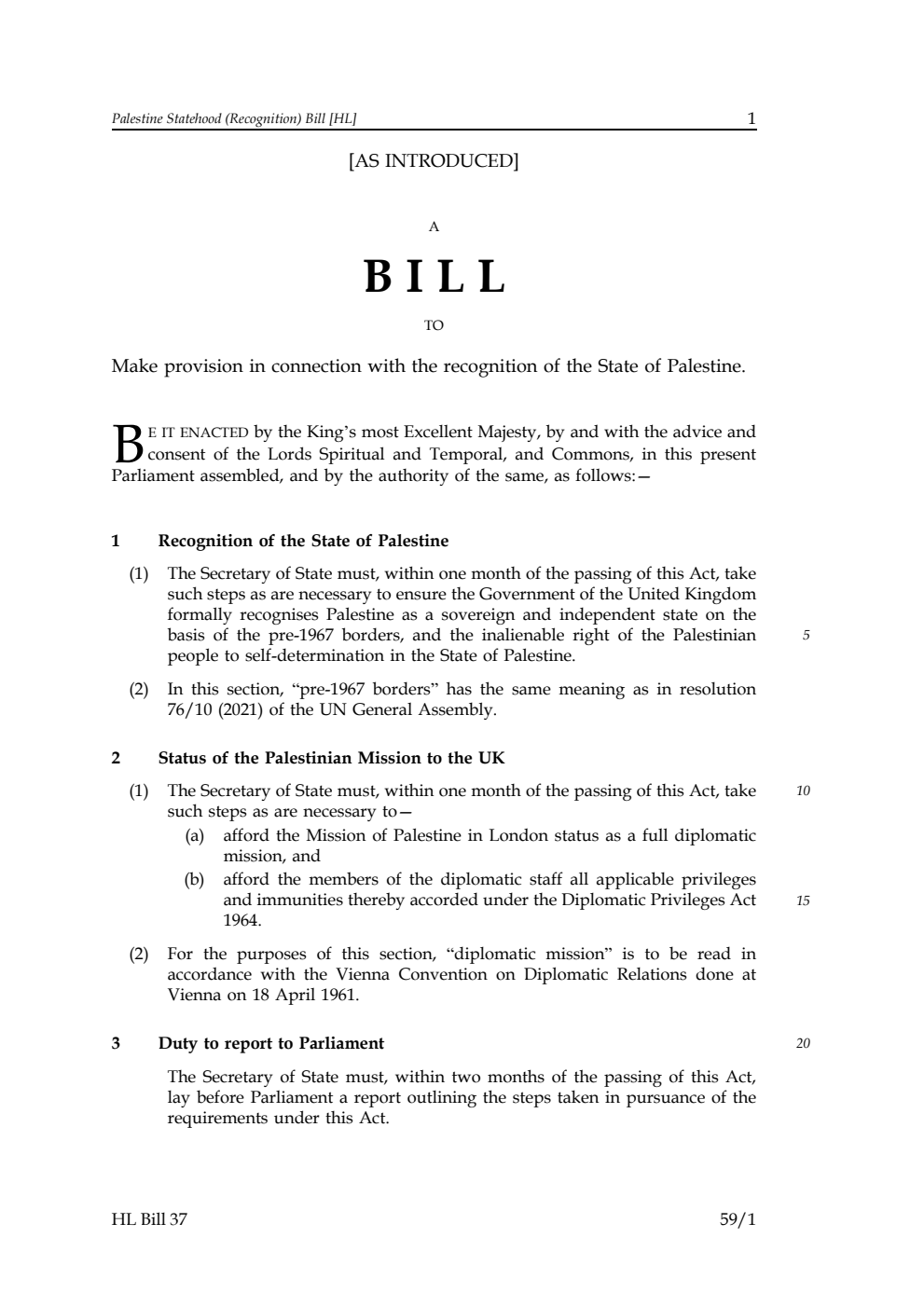 Palestine Statehood (Recognition) Bill