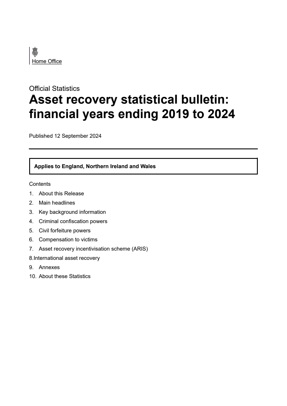 Home Office Statistical Bulletin Asset Recovery Statistical Bulletin: Financial years ending 2019 to 2024