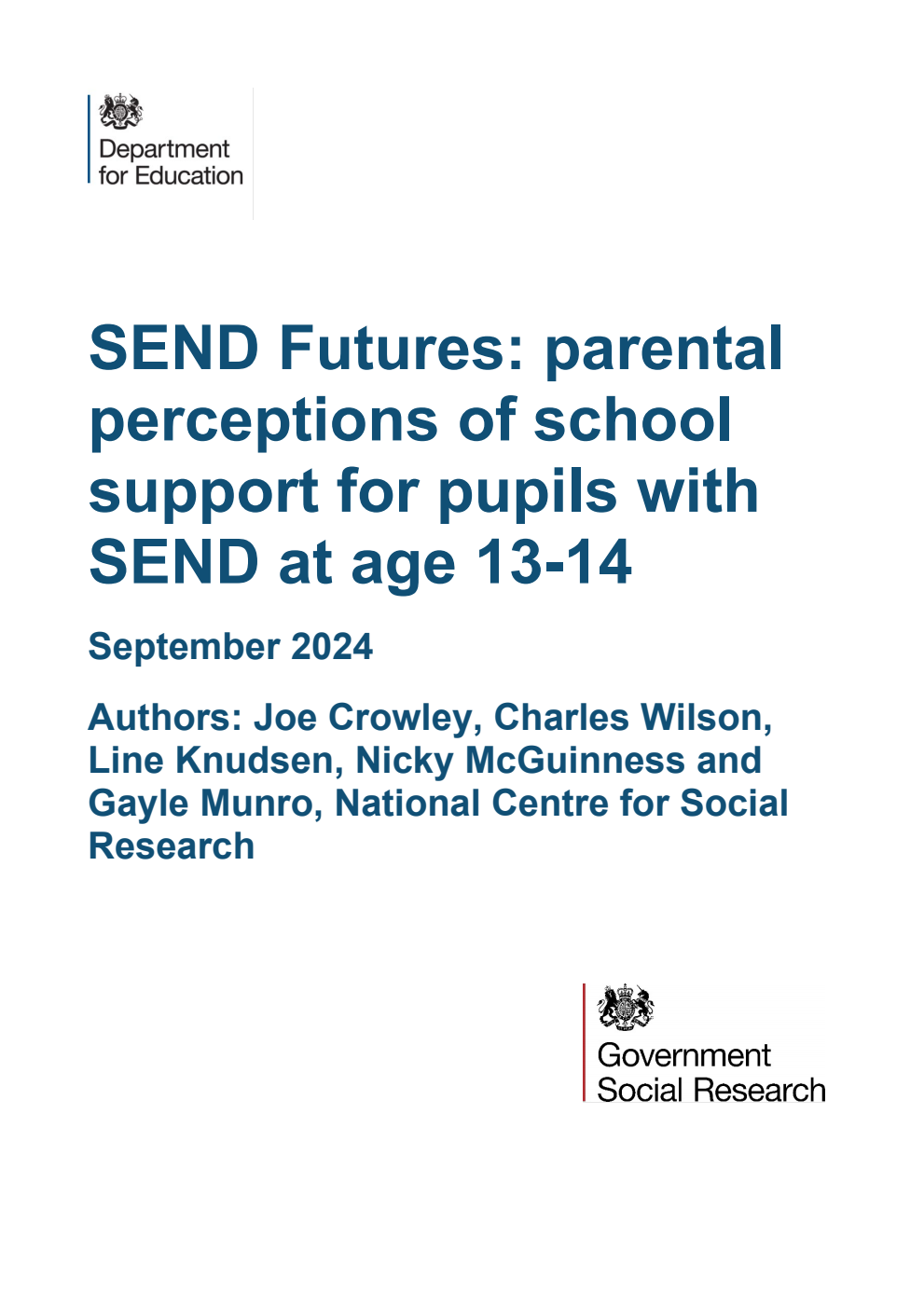 DFE-RR1432 SEND Futures: parental perceptions of school support for pupils with SEND at age 13-14. September 2024