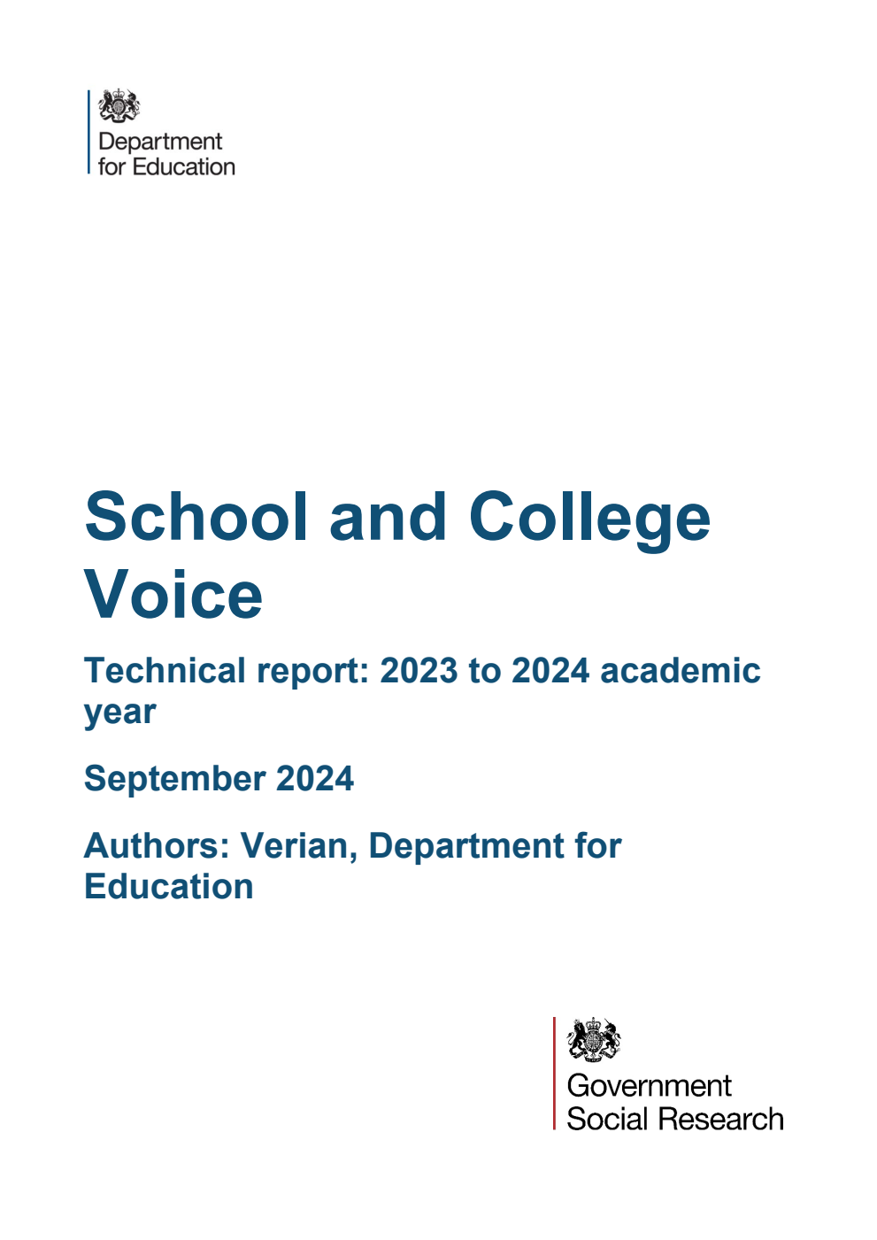 DFE-RR1439 School and College Voice. Technical report: 2023 to 2024 academic year. September 2024