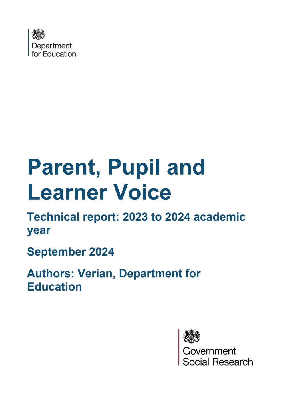 DFE-RR1441 Parent, Pupil and Learner Voice. Technical report: 2023 to 2024 academic year. September 2024
