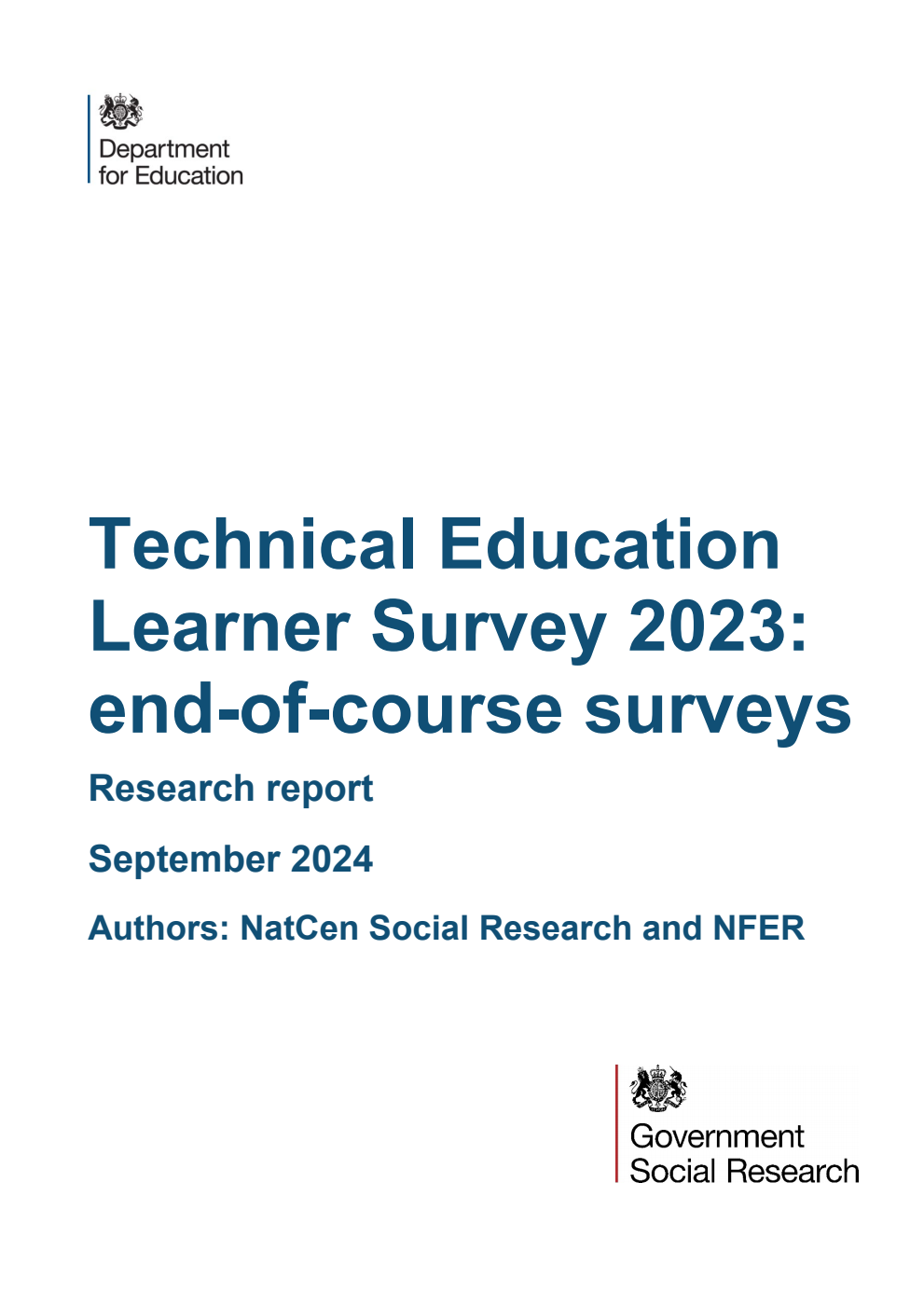 DFE-RR1451 Technical Education Learner Survey 2023: end-of-course surveys. Research report. September 2024