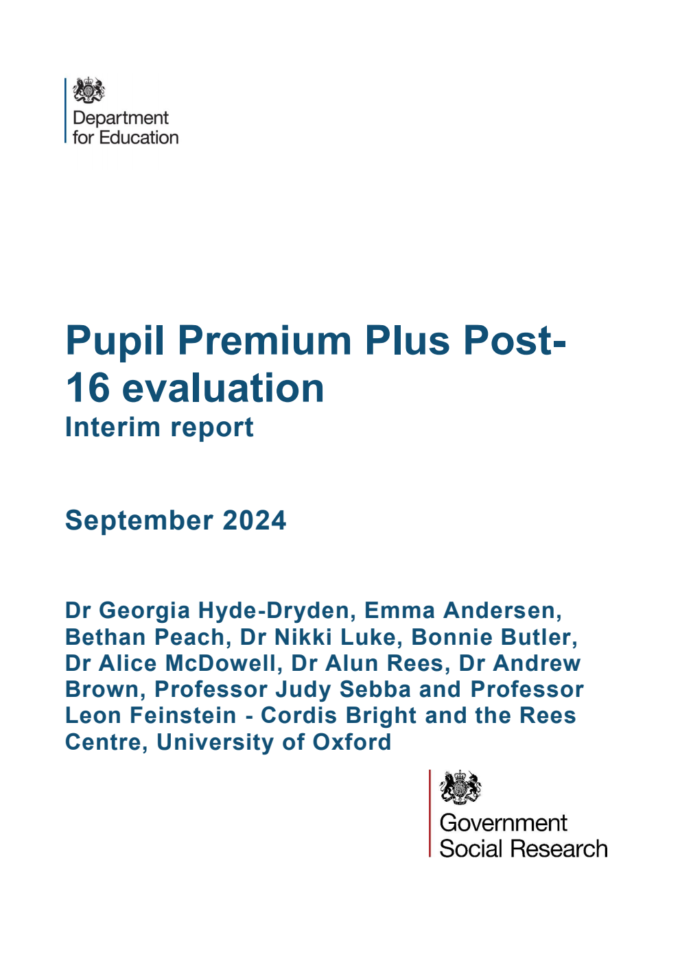 DFE-RR1450 Pupil Premium Plus Post-16 evaluation. Interim report. September 2024