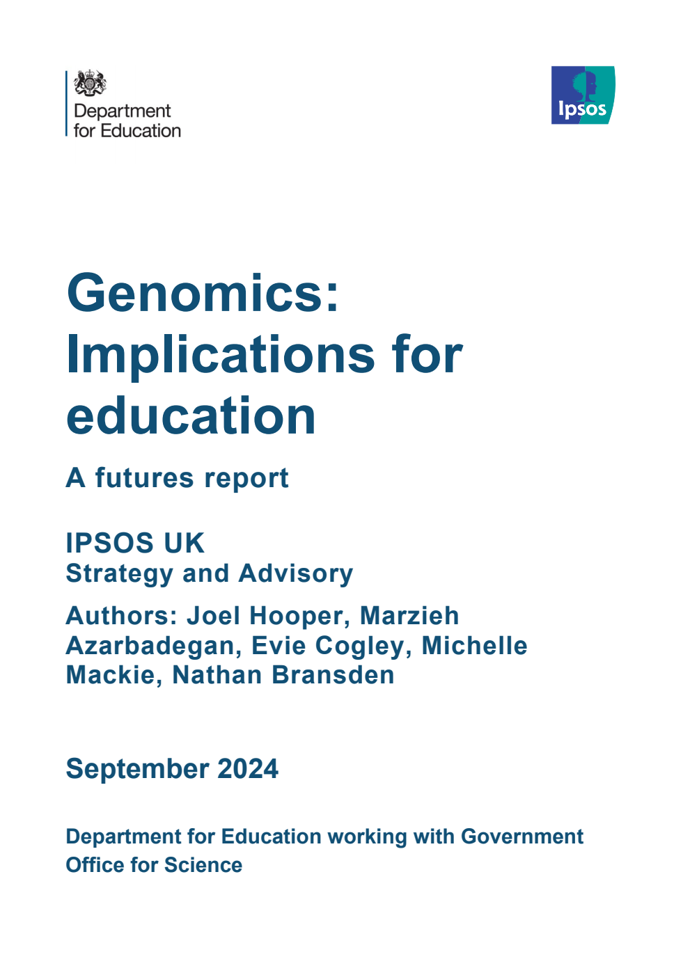 DFE-RR1443 Genomics: Implications for education. A futures report. September 2024