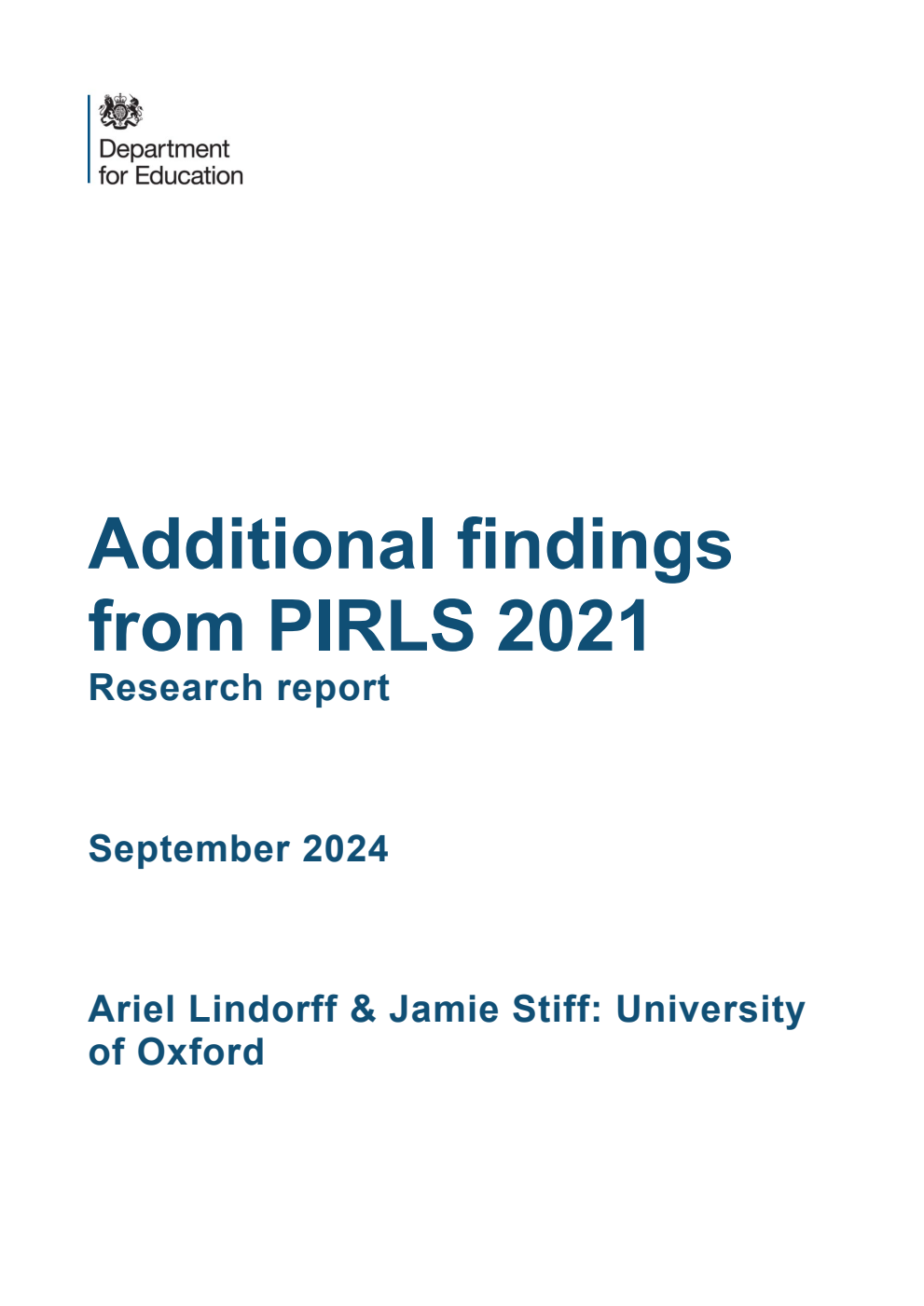 DFE-RR1447 Additional findings from PIRLS 2021. Research report. September 2024