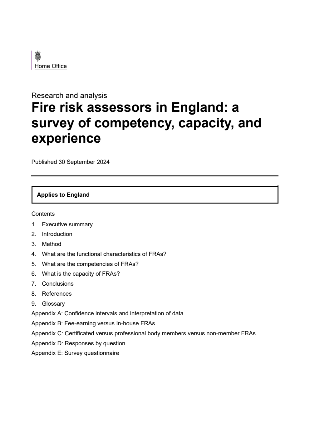 Home Office Research Report Fire risk assessors in England: a survey of competency, capacity, and experience