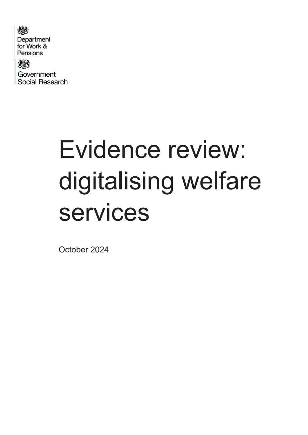 Research Report 1068 Evidence review: digitalising welfare services