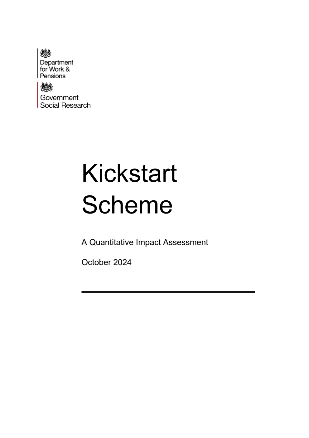 Research Report 1053 Kickstart Scheme. A Quantitative Impact Assessment