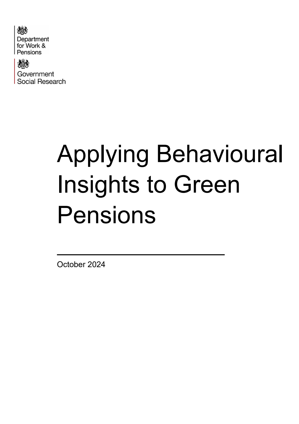 Research Report 1069 Applying Behavioural Insights to Green Pensions