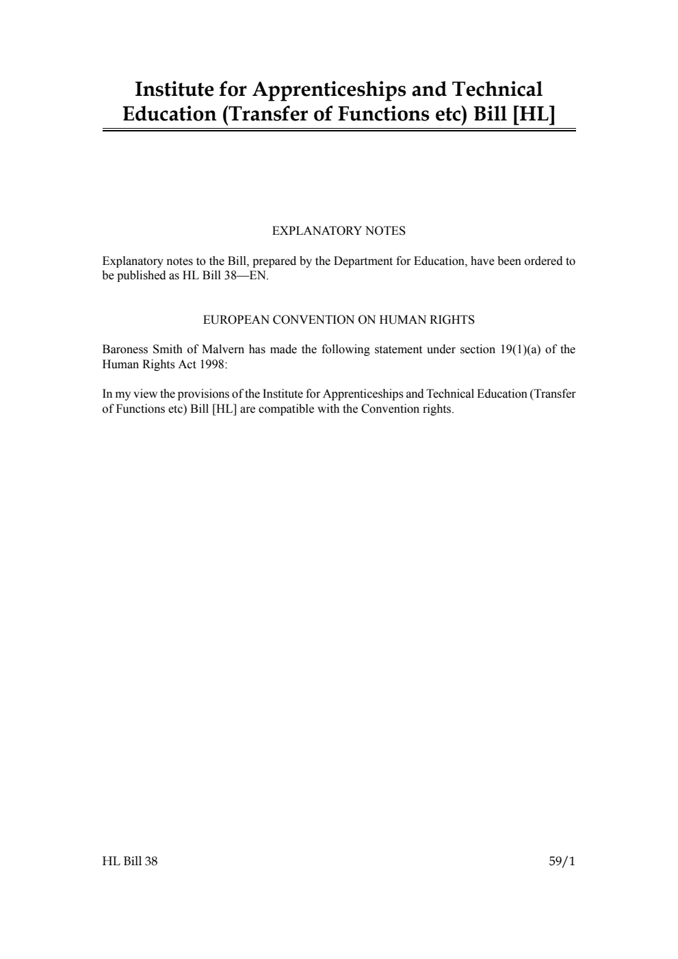 Institute for Apprenticeships and Technical Education (Transfer of Functions etc) Bill