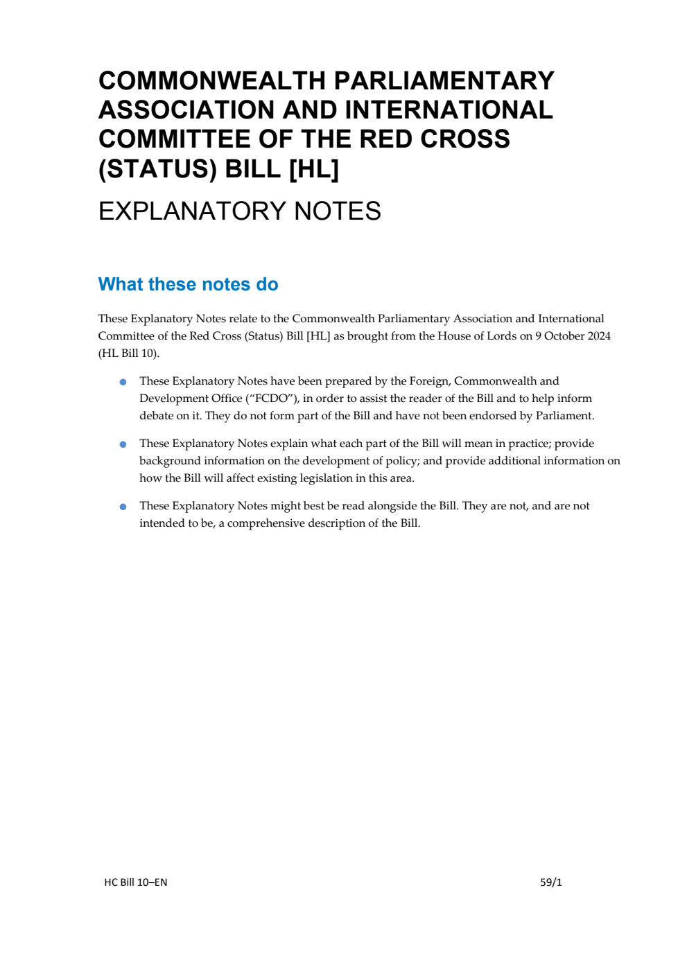 Commonwealth Parliamentary Association and International Committee of the Red Cross (Status) Bill Explanatory Notes