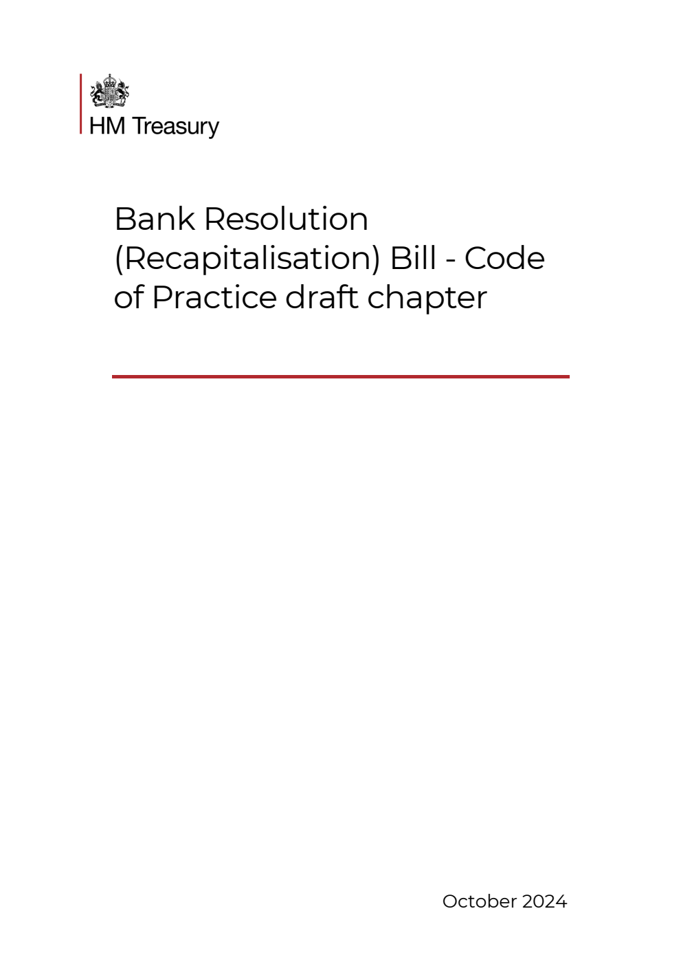 Bank Resolution (Recapitalisation) Bill - Code of Practice draft chapter