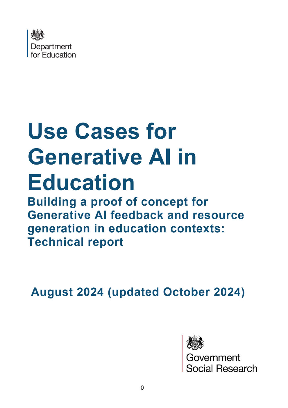 DFE-RR1442 Use Cases for Generative AI in Education. Building a proof of concept for Generative AI feedback and resource generation in education contexts: Technical report. Updated October 2024