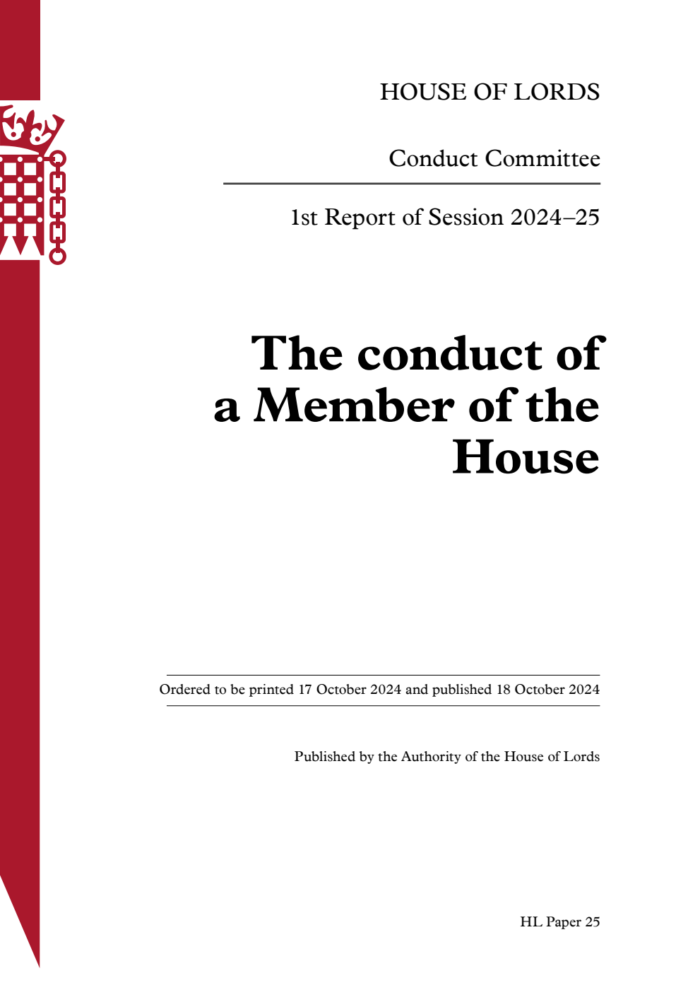 Conduct Committee 1st Report. The conduct of a Member of the House