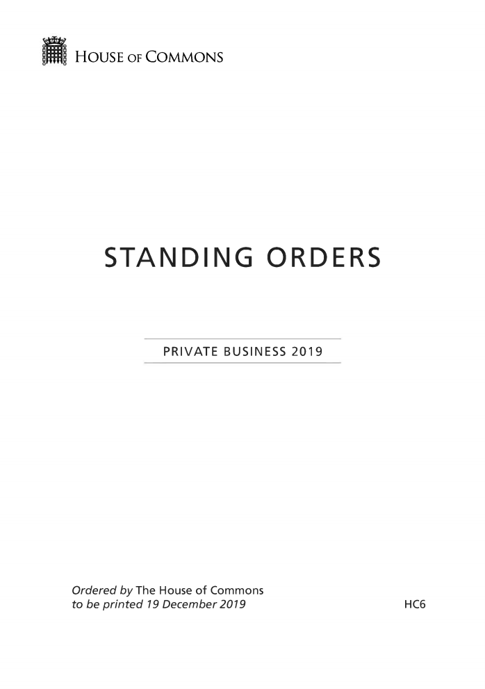 Standing Orders of the House of Commons: Private Business 2019