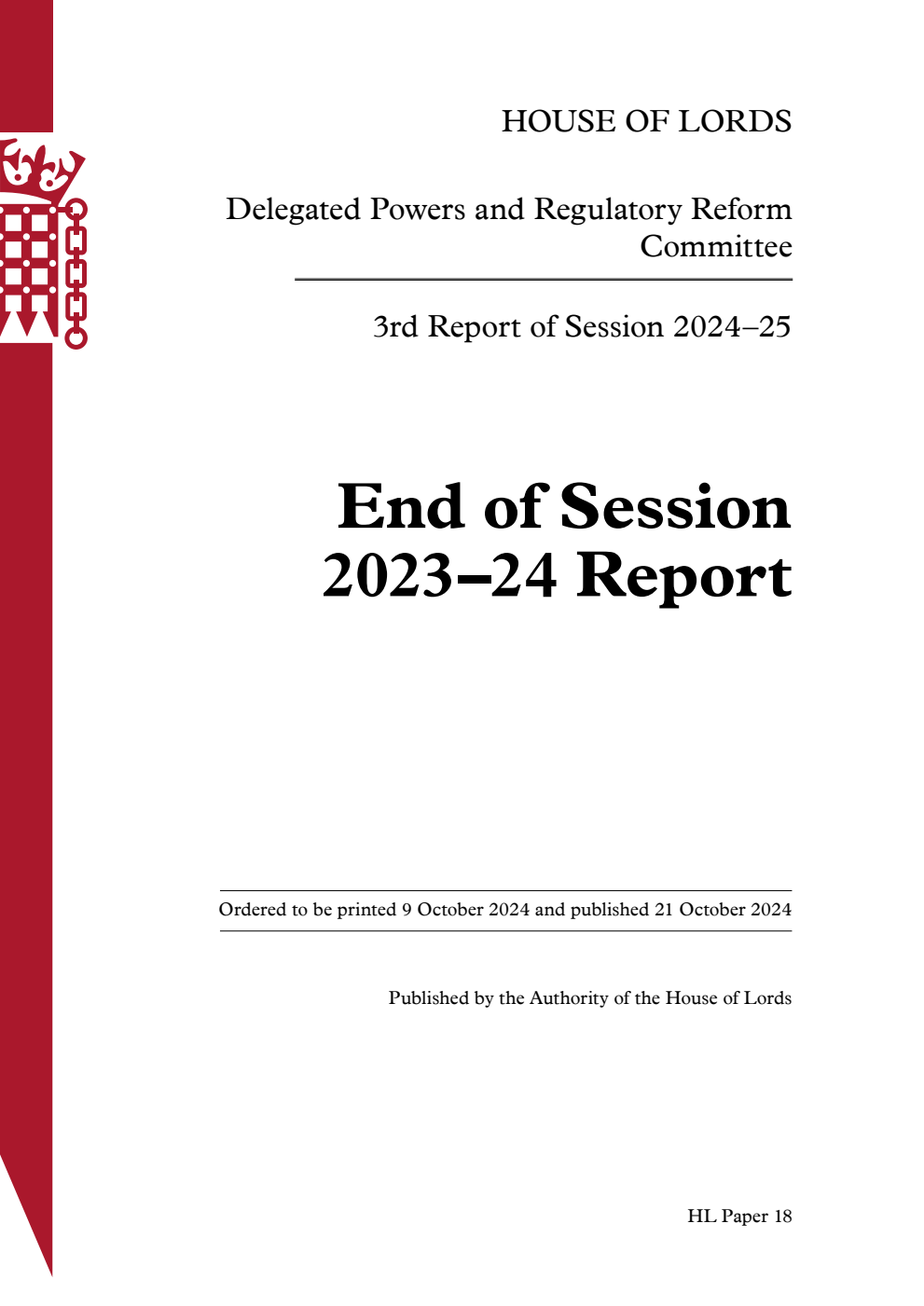 Delegated Powers and Regulatory Reform Committee 3rd Report. End of Session 2023–24 Report