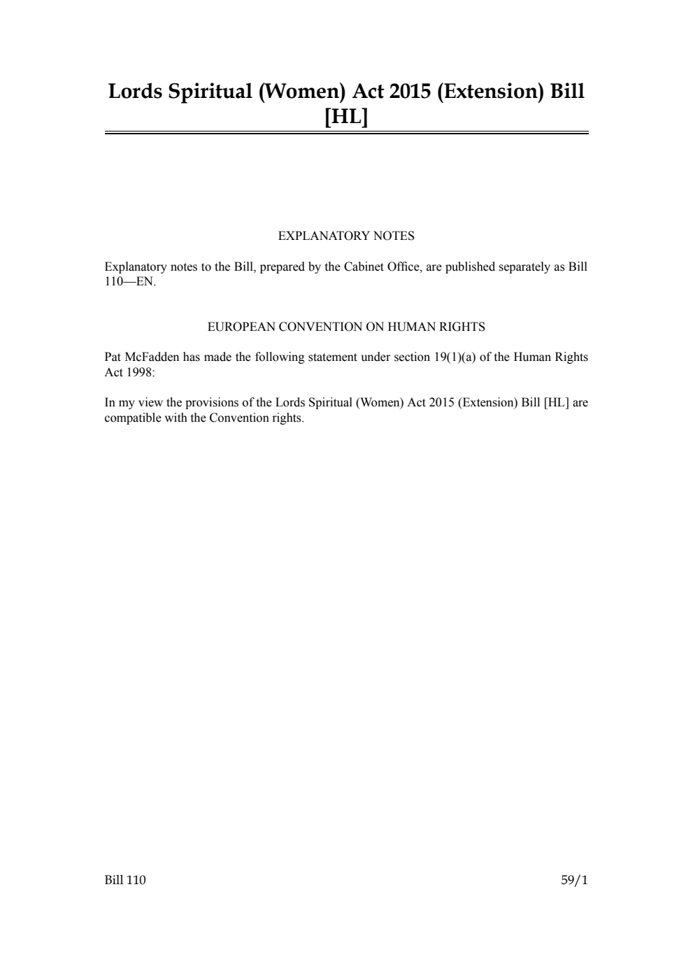 Lords Spiritual (Women) Act 2015 (Extension) Bill [as brought from the Lords]