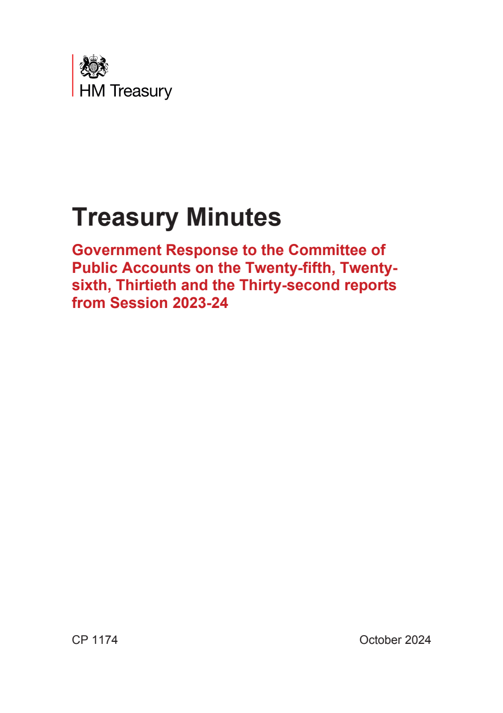 Treasury Minutes Government Response to the Committee of Public Accounts on the Twenty-fifth, Twenty-sixth, Thirtieth and the Thirty-second reports from Session 2023-24