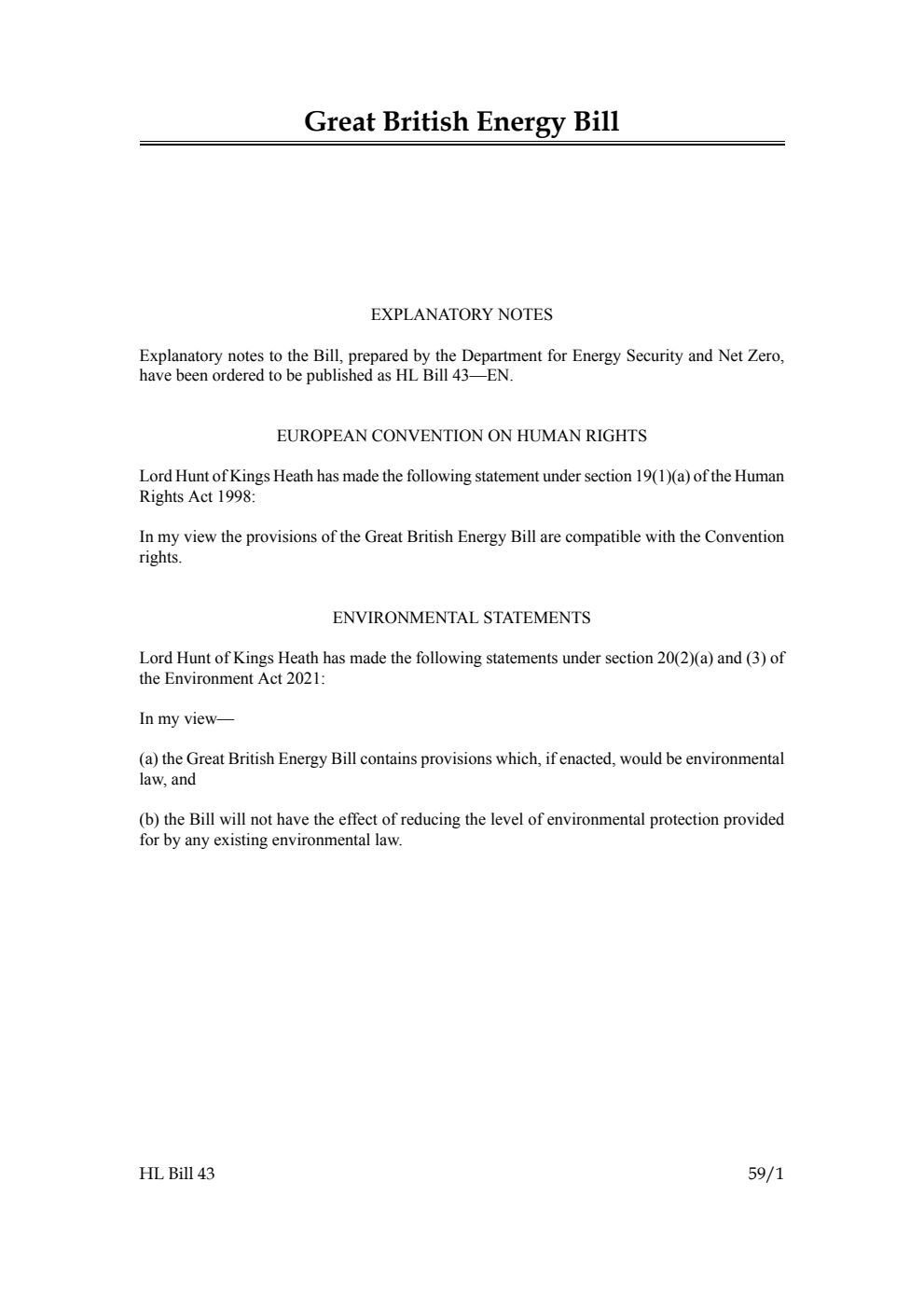 Great British Energy Bill [as brought from the Commons]