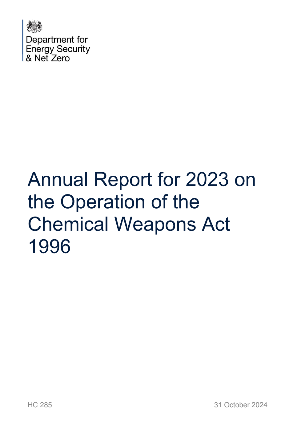Annual Report for 2023 on the operation of the Chemical Weapons Act 1996