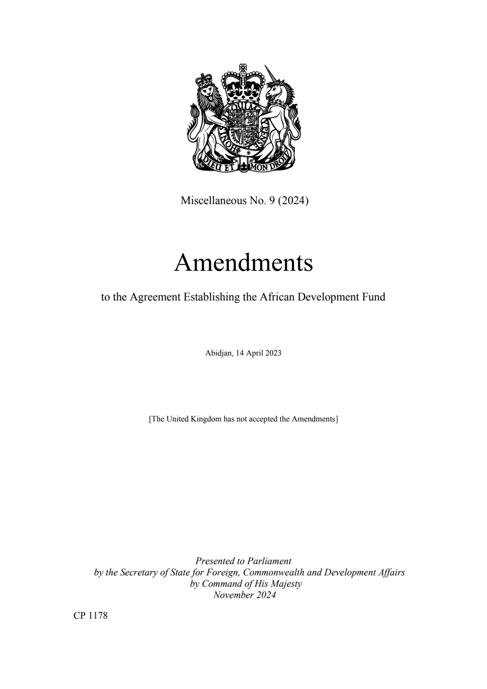 Miscellaneous No. 9 (2024) Amendments to the Agreement Establishing the African Development Fund. Abidjan, 14 April 2023