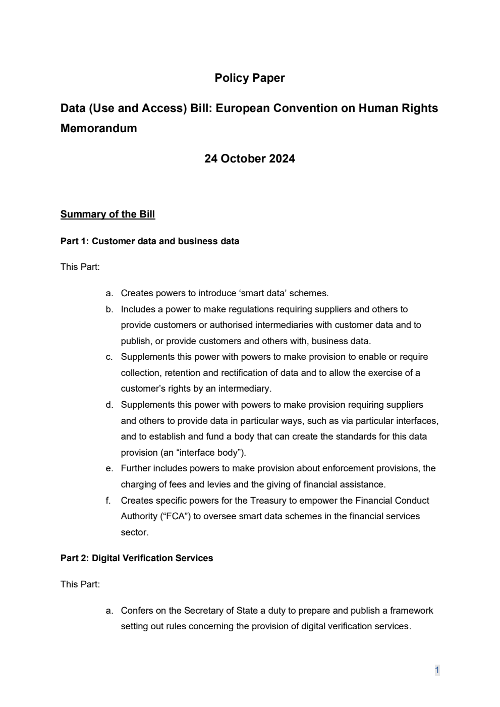 Data (Use and Access) Bill: European Convention on Human Rights Memorandum