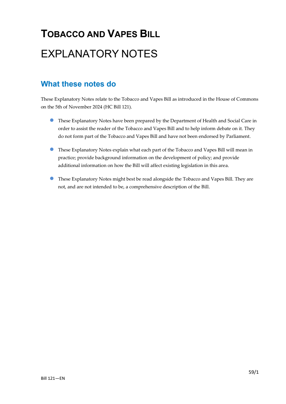 Tobacco and Vapes Bill Explanatory Notes