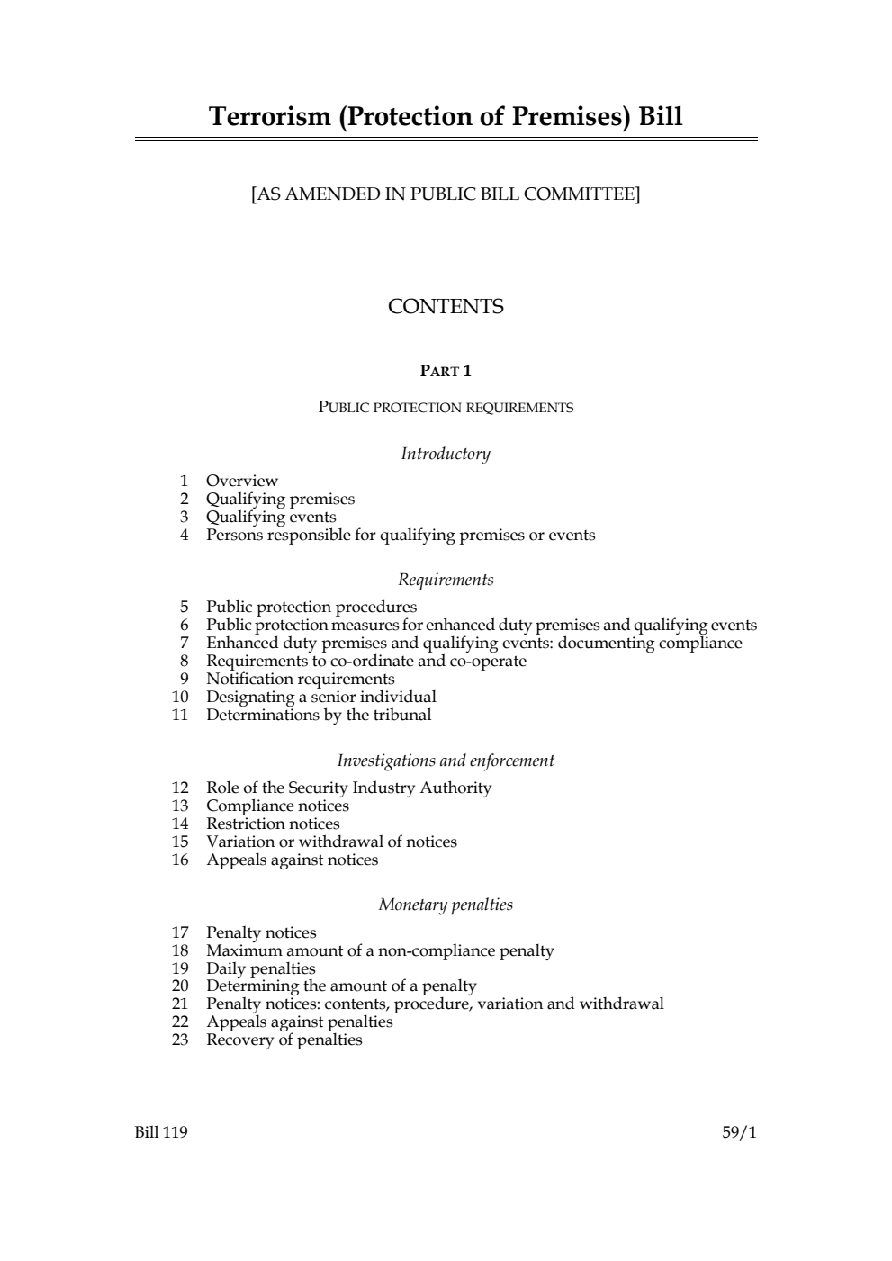 Terrorism (Protection of Premises) Bill [as amended in Public Bill Committee]