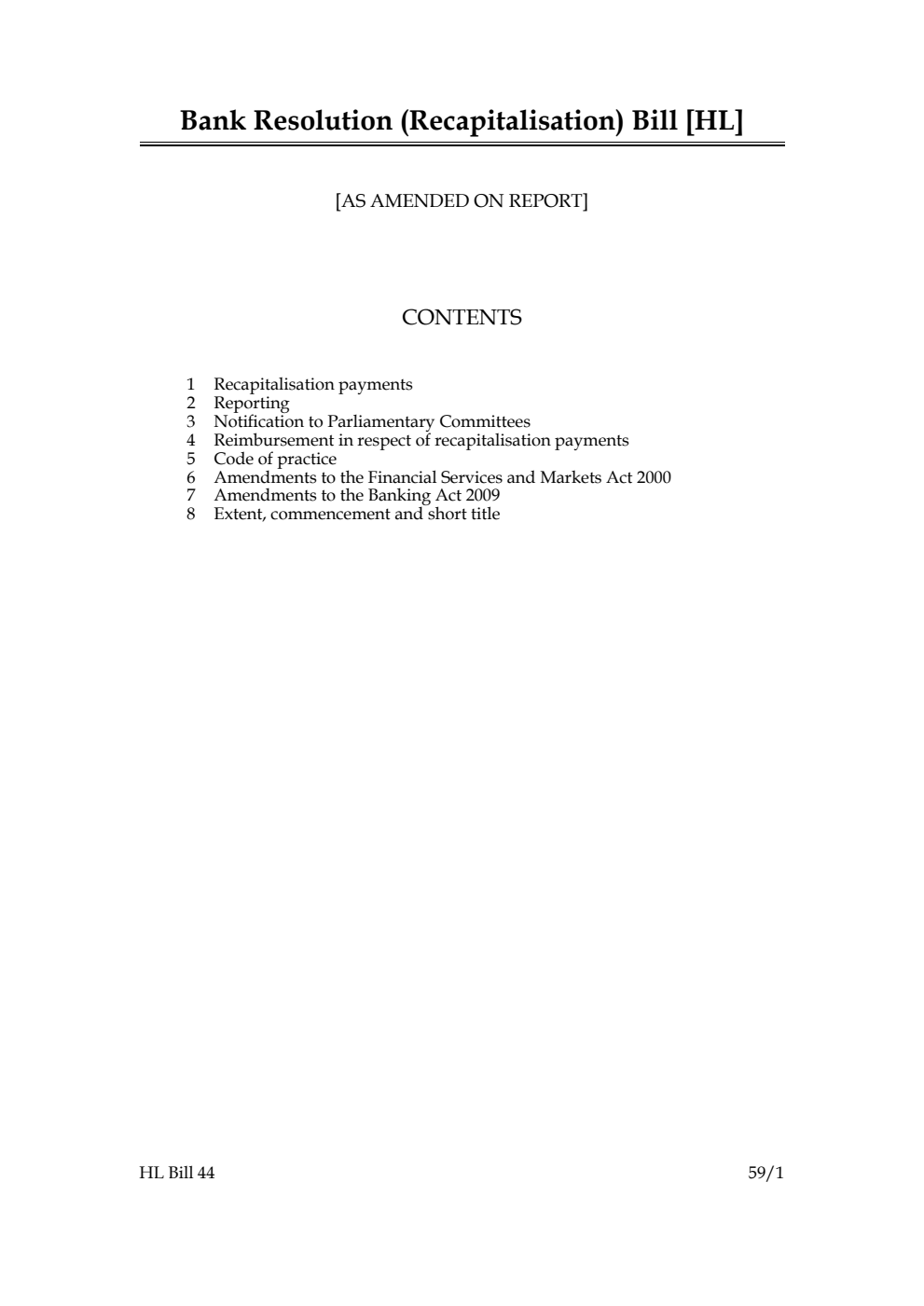 Bank Resolution (Recapitalisation) Bill [as amended on Report]