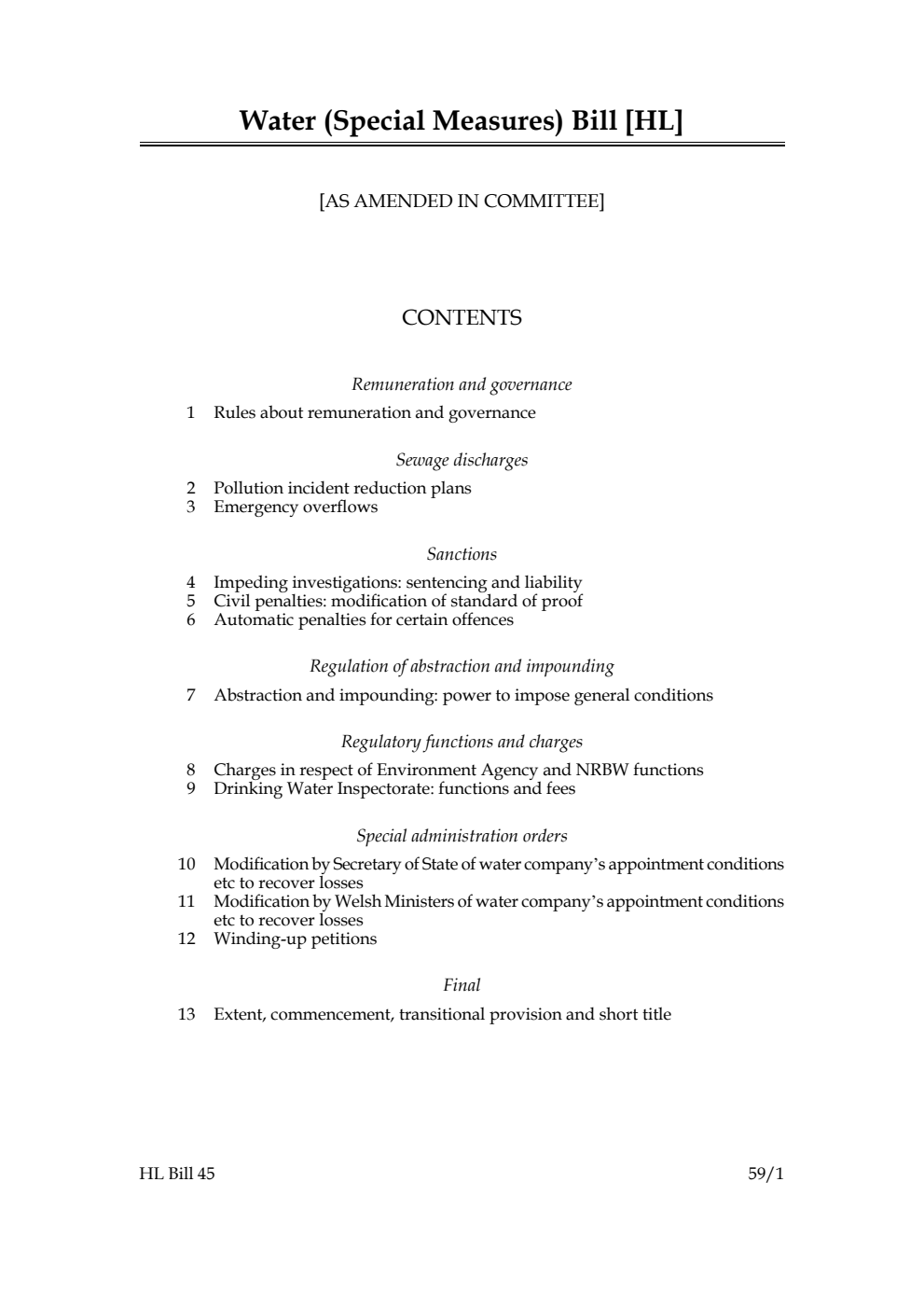Water (Special Measures) Bill [as amended in Committee]