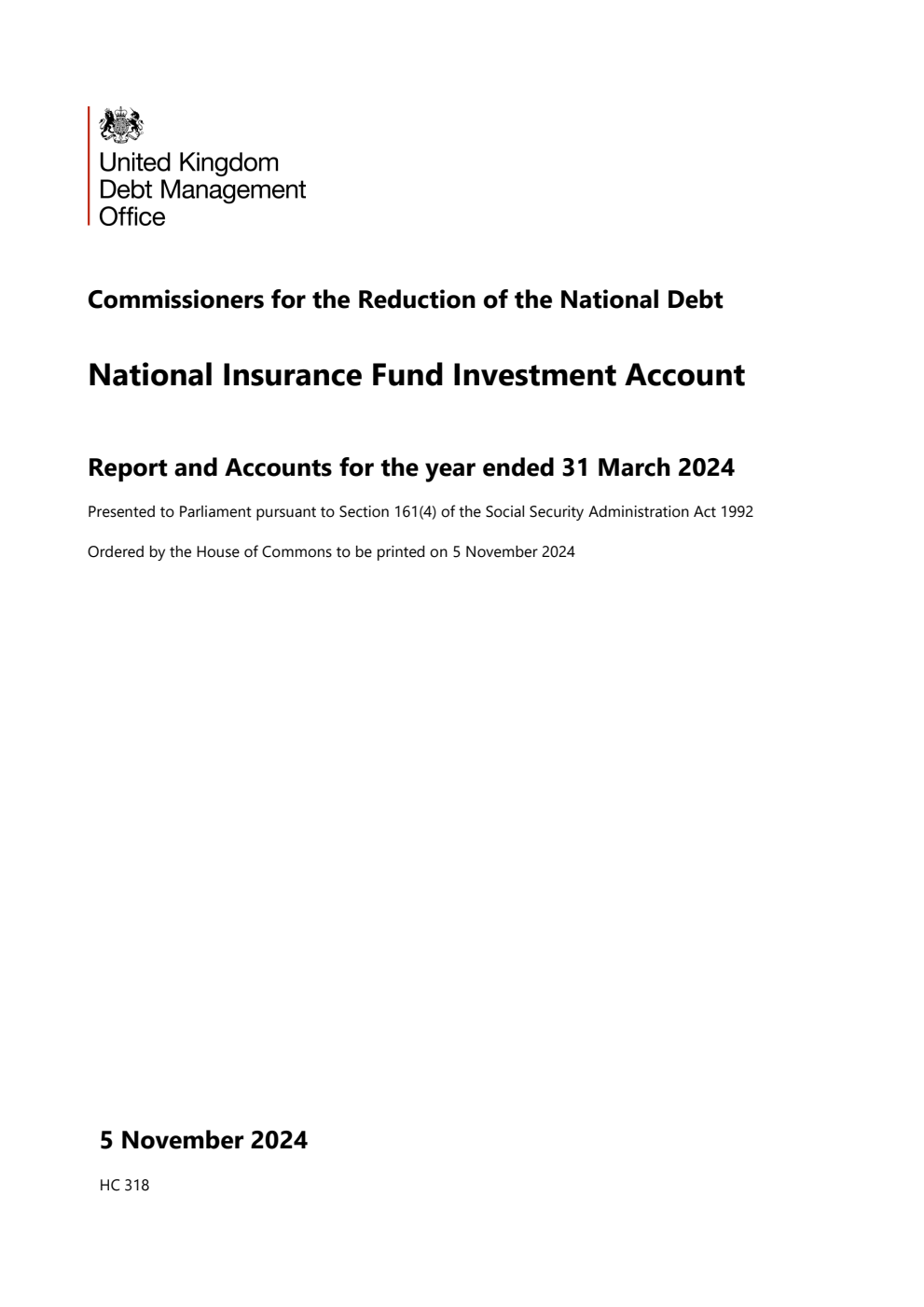 Commissioners for the Reduction of the National Debt. National Insurance Fund Investment Account Report and Accounts for the year ended 31 March 2024